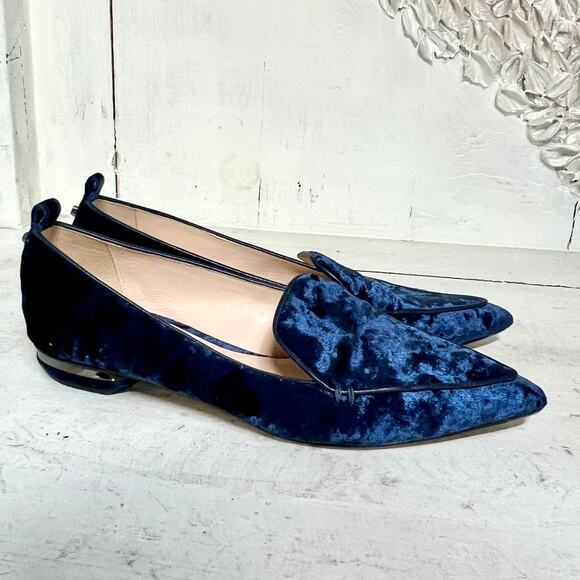 Nicholas Kirkwood Beya Velvet Slip On Pointed Toe Loafers Blue Women's 39 / 8.5 - Picture 1 of 9